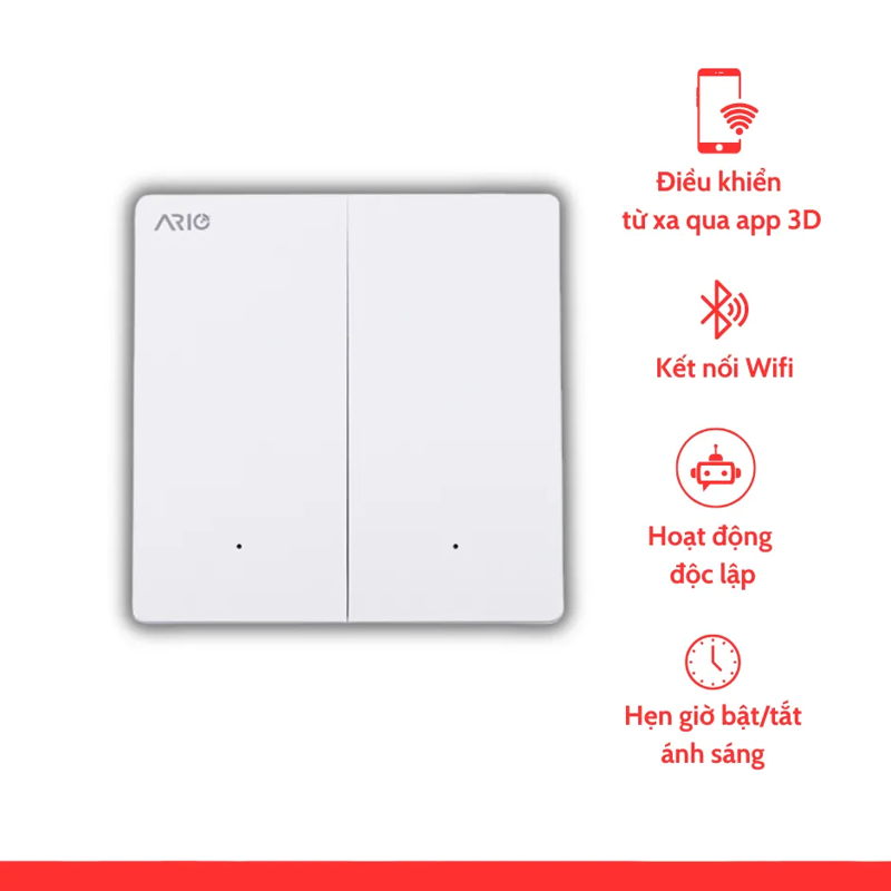 Công tắc thông minh 2 nút Ario Vuông Wifi