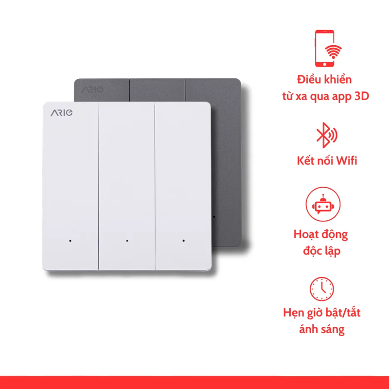 Công tắc thông minh 3 nút Ario vuông Wifi