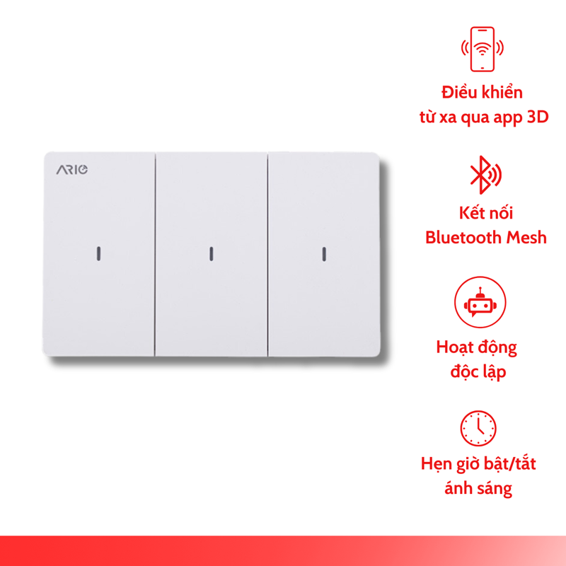 Công tắc thông minh 3 nút Ario chữ nhật Wifi