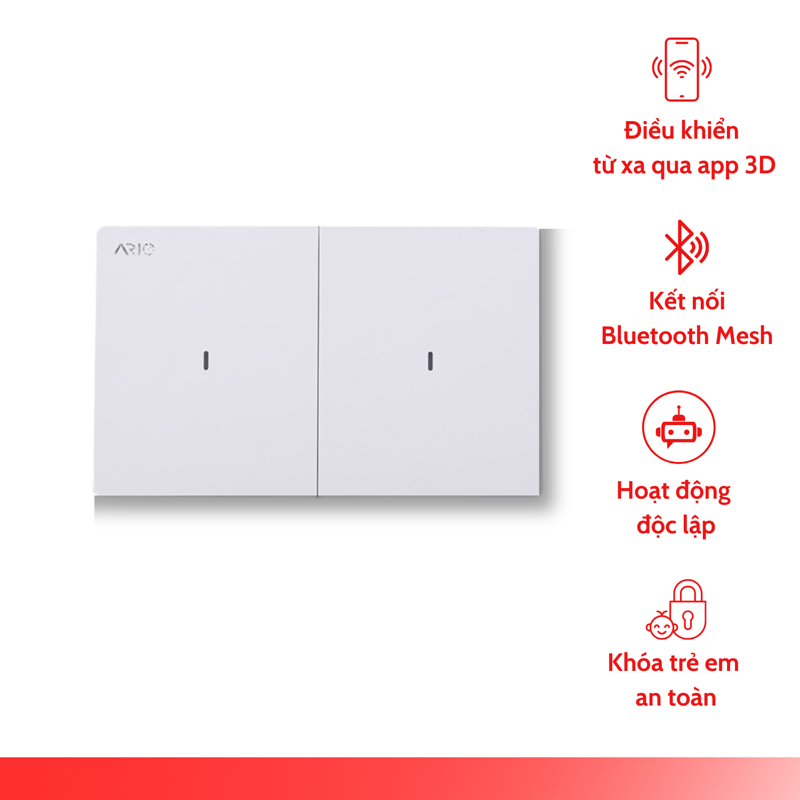 Công tắc thông minh BLE 2 nút Ario chữ nhật