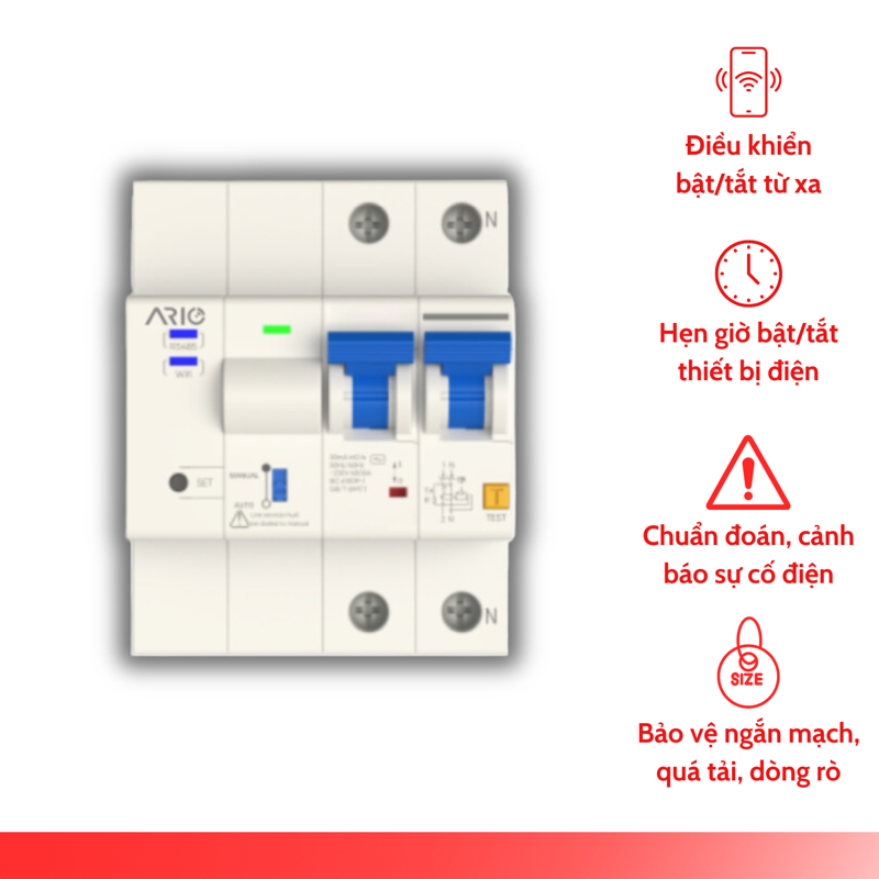 Aptomat thông minh chống giật BLE 1 Pha 2P 32A - AR-CLA1P32